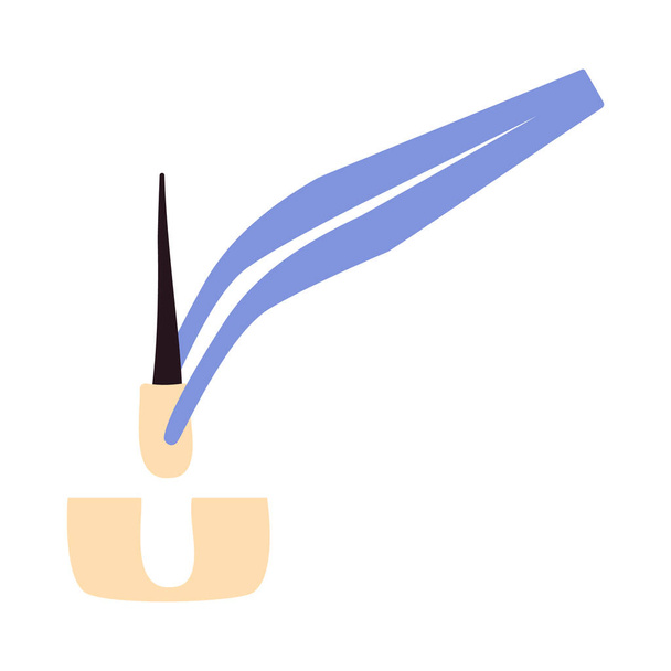 Hair transplant treatment forceps symbol. Surgical tweezers pulling out hair follicle. Alopecia medical procedure equipment tool. Hair loss diagnosis and transplantation concept. Vector illustration. - Вектор,изображение