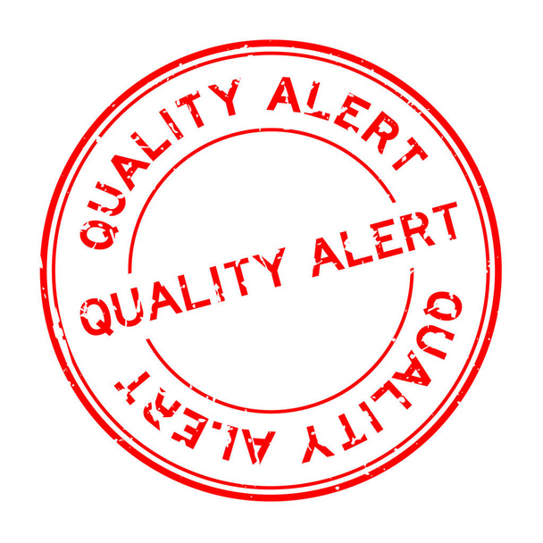 Grunge palabra de alerta de calidad roja sello de goma redonda sobre fondo blanco - Vector, Imagen
