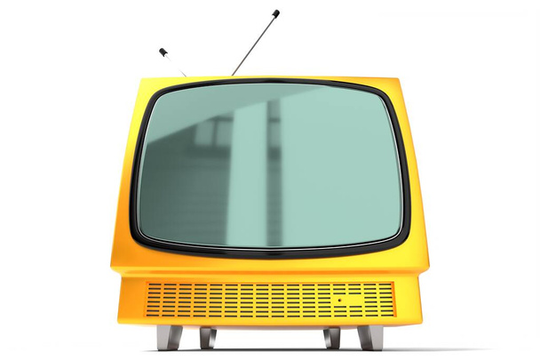 Vintage, retro televisão amarela conjunto isolado em fundo branco - ilustração 3D - Foto, Imagem