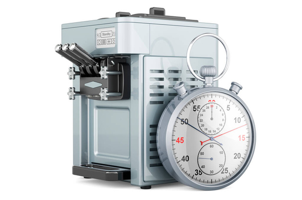 Commerciële ijsmachine met stopwatch, 3D rendering geïsoleerd op witte achtergrond - Foto, afbeelding