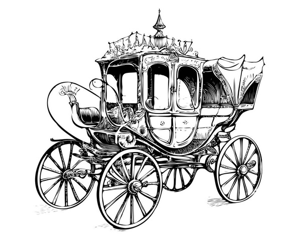 Vintage carruagem real retro, esboço desenhado hand.Vector ilustração. - Vetor, Imagem