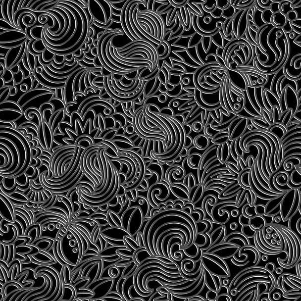 abstract floral seamless wallpaper with paisleys, swirls, flowers and butterflies. vector monochrome background image - ベクター画像