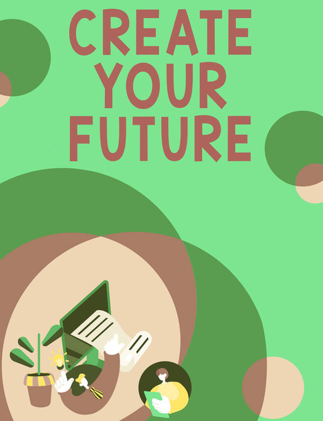 Znak tekstowy pokazujący Tworzenie Twojej przyszłości, Koncepcja biznesowa Dowiedz się, czego chcesz i co chcesz zrobić, aby osiągnąć - Zdjęcie, obraz