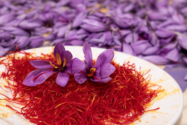 saffron flower peel by hand - Photo, Image