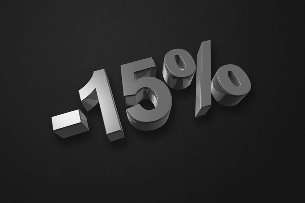 15% off discount. Offer sale. 3D illustration isolated on black. Promotional price rate - Fotografie, Obrázek