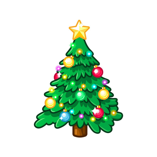 Χριστούγεννα αειθαλές δέντρο emoji με γιρλάντα απομονωμένη σε λευκό φόντο - Διάνυσμα, εικόνα
