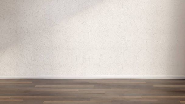 Empty room with grey textures stucco wall and dark wood floor, 3d render - Photo, Image