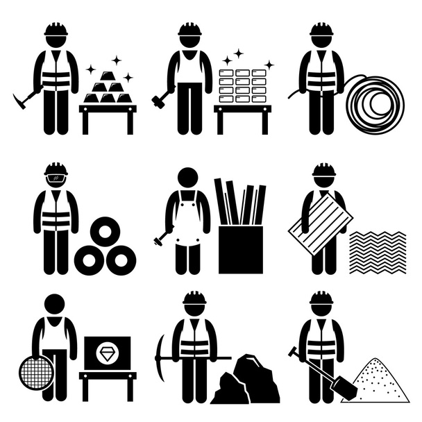 Сырьевые товары Precious Industrial Metal Stick Figure Pictogram Icons
 - Вектор,изображение