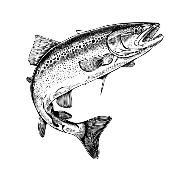 Forellenfische in handgezeichneten Strichen. Vektor-Illustration. - Vektor, Bild