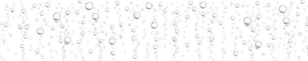 Floating oxygen bubbles background. Fizzy drink, carbonated water, seltzer, beer, soda, lemonade, champagne or sparkling wine texture. Underwater air stream. Vector realistic illustration - Vector, Image