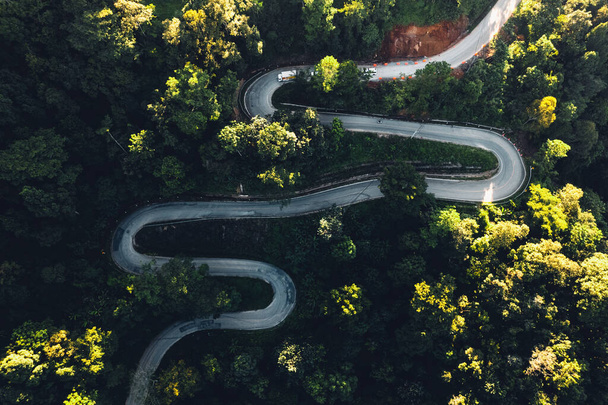 Aerial View Of Winding Road Amidst Trees - Photo, Image