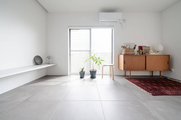 Egyszerű modern stílusú nappali fehér árnyalattal - Fotó, kép