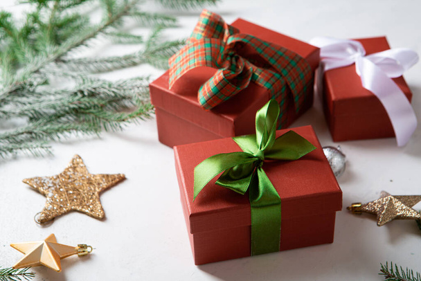 Present box and Christmas decorations holiday concept - Fotó, kép