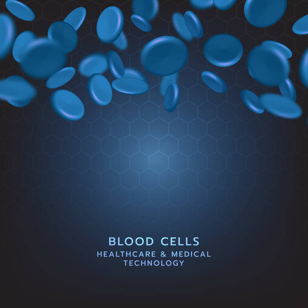 Sinisten verisolujen virtaus laskimoon kuusikulmio sininen abstrakti tekniikka taustalla.Terveydenhuolto ja lääketieteellinen käsite. - Vektori, kuva