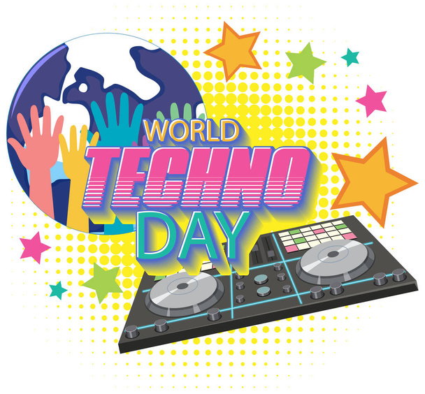 Иллюстрация дизайна текстового баннера World techno day - Вектор,изображение