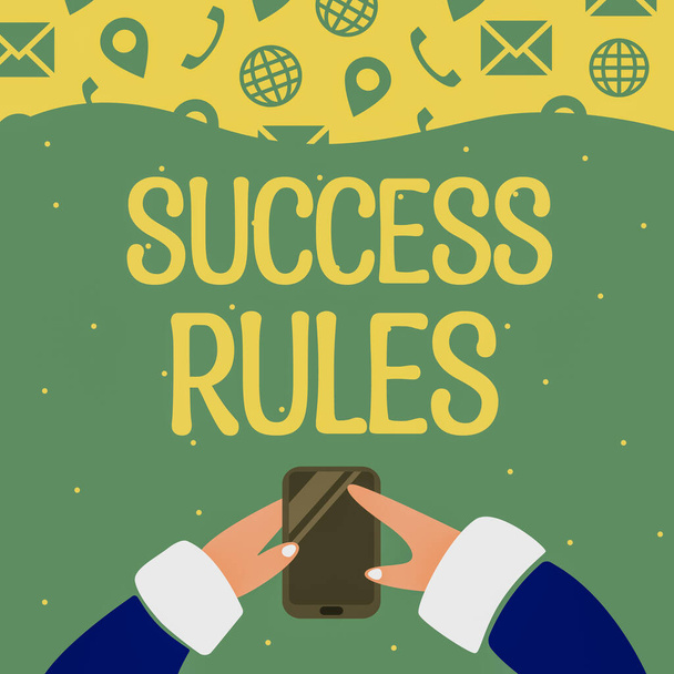 Affichage conceptuel Règles de succès, Parole Écrit sur les moyens établis de fixer des objectifs facilitant la réalisation - Photo, image