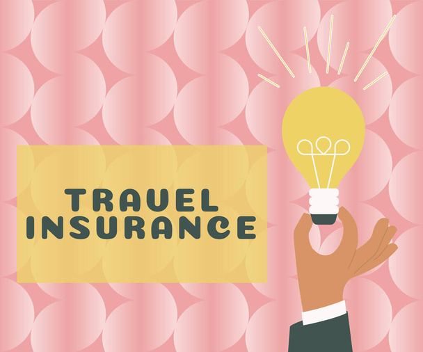 Ručně psané znamení Cestovní pojištění, Obchodní přehled pokrývá náklady a ztráty spojené s cestováním - Fotografie, Obrázek