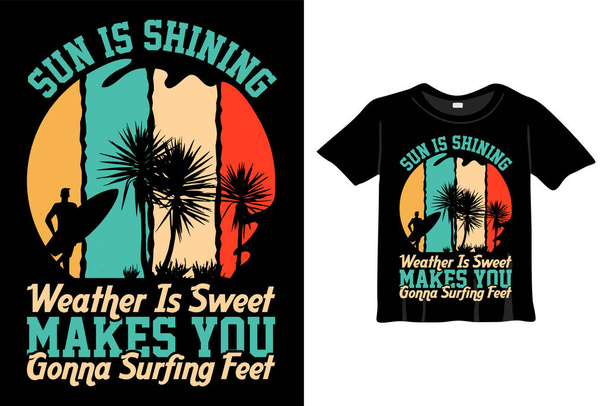 surf pies T-Shirt Design. Summer Beach Camiseta Vector de diseño - Vector, Imagen