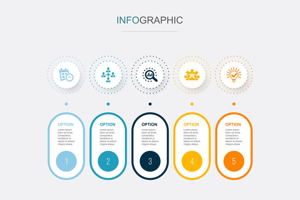 schedule, collaboration, analysis, development, solution icons Infographic design template. Creative concept with 5 steps - Διάνυσμα, εικόνα