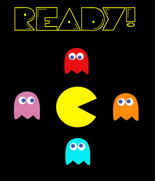 Pac-Man ve düşmanlarının klasik oyun teması - Vektör, Görsel