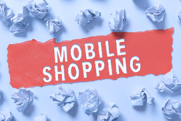 Текст вивіски, що показує мобільні покупки, слово Написано для придбання товарів, що проводяться за допомогою мобільного телефону
 - Фото, зображення