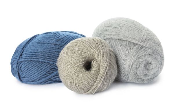 Different balls of woolen knitting yarns on white background - Zdjęcie, obraz