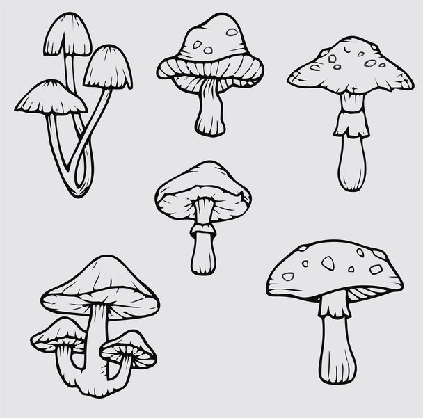 Set of mushroom tattoo - Vektor, obrázek