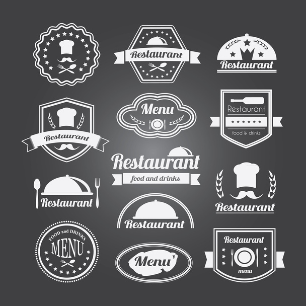 Ρετρό εστιατόριο εκλεκτής ποιότητας διακριτικά σήματα ή τα λογότυπα σύνολο - Διάνυσμα, εικόνα
