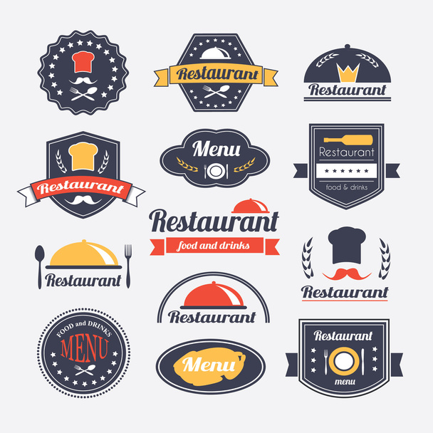 Ρετρό εστιατόριο εκλεκτής ποιότητας διακριτικά σήματα ή τα λογότυπα σύνολο - Διάνυσμα, εικόνα