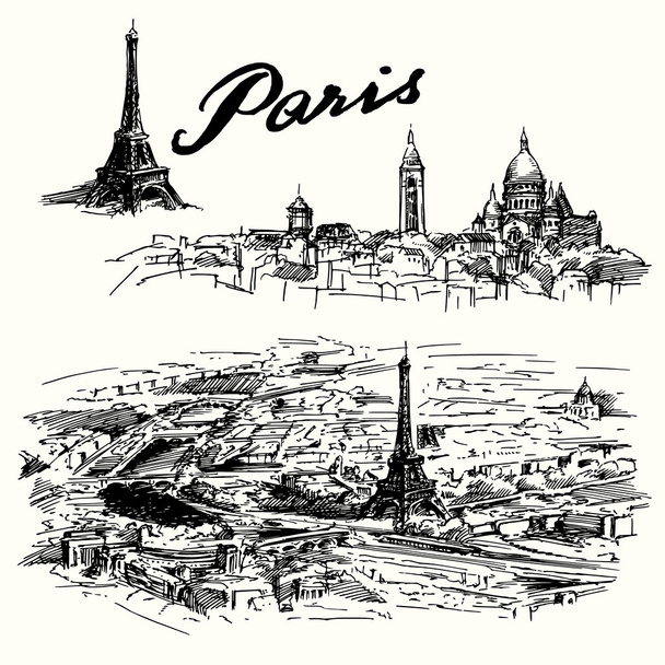 Párizs - kézzel rajzolt beállítása - Vektor, kép