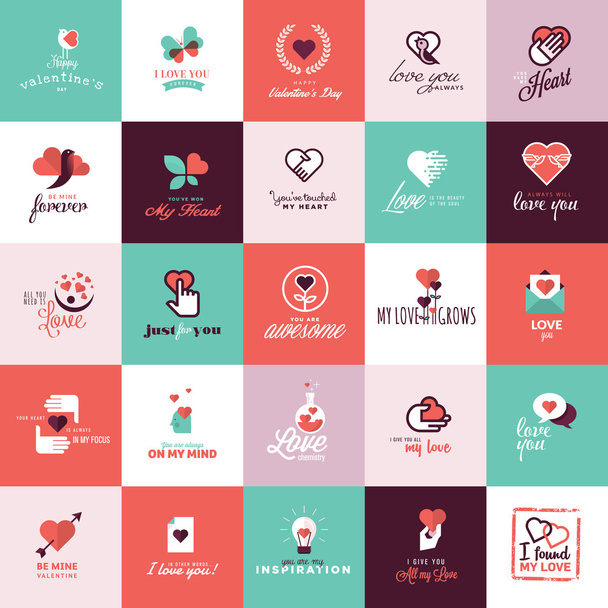 Sada plochých designérských ikon pro Valentýna - Vektor, obrázek