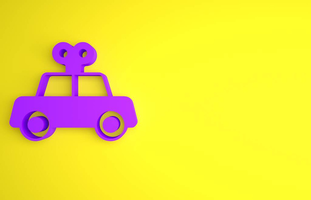 Purple Toy car icon isolated on yellow background. Minimalism concept. 3D render illustration. - Foto, immagini