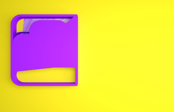 Purple Βιβλίο για τα δηλητήρια με το κρανίο εικονίδιο απομονώνονται σε κίτρινο φόντο. Σημάδι κινδύνου, σύμβολο θανάτου. Μινιμαλιστική έννοια. Εικονογράφηση 3D. - Φωτογραφία, εικόνα