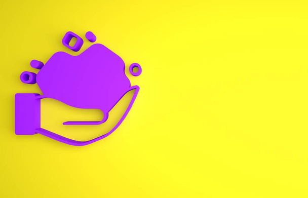 Purple Gold nugget icono aislado sobre fondo amarillo. Piedra mineral. Concepto minimalista. Ilustración de representación 3D. - Foto, Imagen
