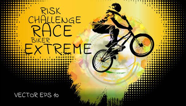 Vector banner of flyer met fietser op de fiets. Abstracte poster van BMX competities sport template - Vector, afbeelding