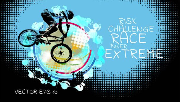 Bannière vectorielle ou flyer avec cycliste sur le vélo. Affiche abstraite de BMX compétitions modèle sport - Vecteur, image