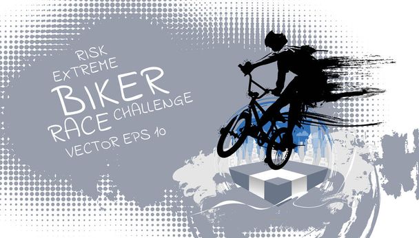 Vector banner of flyer met fietser op de fiets. Abstracte poster van BMX competities sport template - Vector, afbeelding
