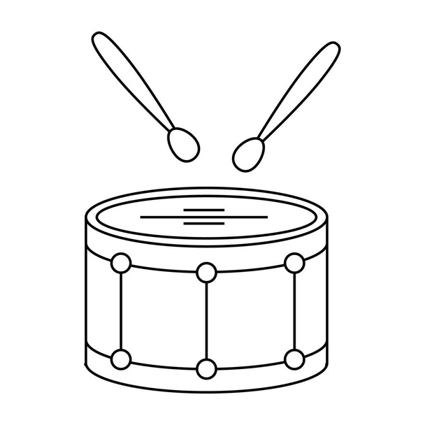 Tambor con palos, instrumentos musicales, line art. Bosquejo, icono, vector - Vector, Imagen