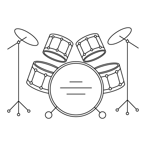 Conjunto de batería, instrumentos musicales, line art. Bosquejo, icono, vector - Vector, Imagen