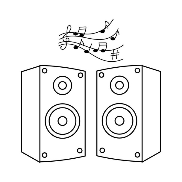 Haut-parleurs de musique et notes de musique, instrument de musique, line art. Croquis, icône, vecteur - Vecteur, image