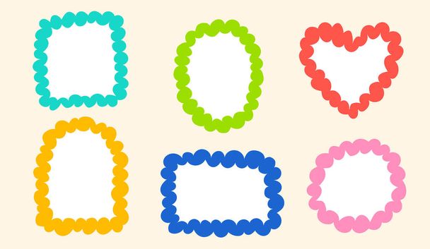 Cute Wavy Doodle Cloud Abstract Round Heart Square Rectangle Arch Oval Shape Green Blue Red Pink Orange Yellow Sticky note Post it Borders Frames Background Set Collection Bundle Vector Illustration - Vecteur, image
