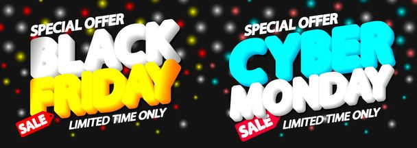 Black Friday Sale and Cyber Monday discount, posters design template, final season offers, vector illustration - Vector, Image