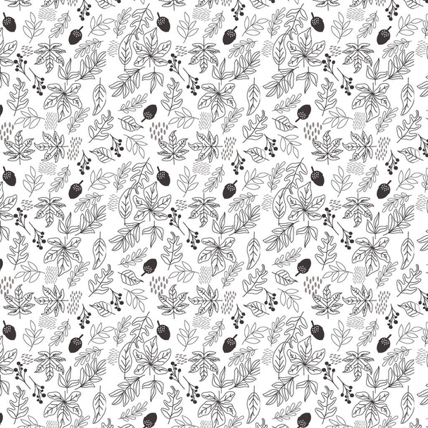 Seamless autumn pattern decorative flowers design paper, cover, fabric, texture interior, gift wrap packaging. Black white fall forest Wallpaper background beautiful cute trendy print. Gift wrap pack - Vektör, Görsel