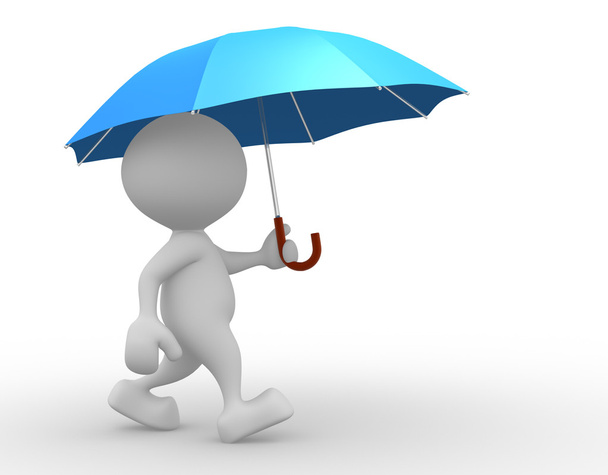 Az ember egy megnyitott kék esernyő. - Fotó, kép