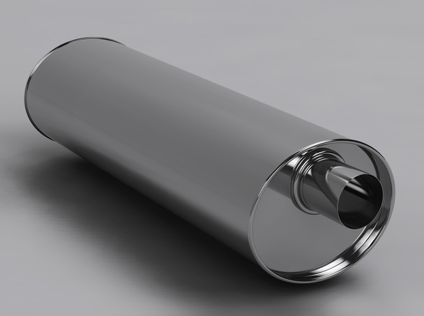 3D of muffler cylinder in grey studio - Photo, Image