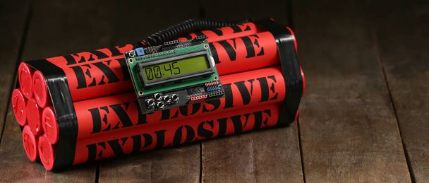 Bomb with timer on wooden background - Photo, Image