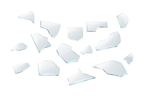 realistic vector illustration. Broken cracks of transparent glass pieces. Isolated on white backgorund. - Vector, Image