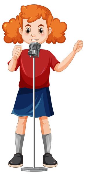 Fille chantant avec illustration vectorielle microphone - Vecteur, image