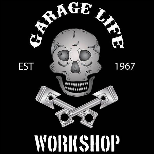 Garage Life Motorcycles Workshop Sign Vector Illustration - Vector, Image