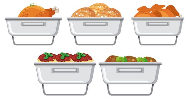 Vassoi buffet con illustrazione set di alimenti - Vettoriali, immagini